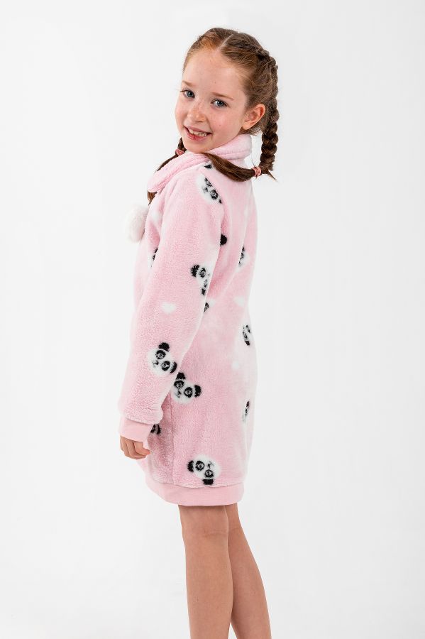 Girls Pink Panda Fleece Zip Up Night Dress