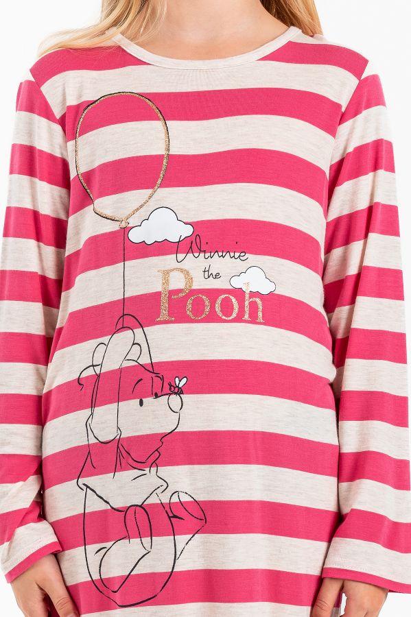 Girls Oatmeal Pink Stripe Pooh Night Dress
