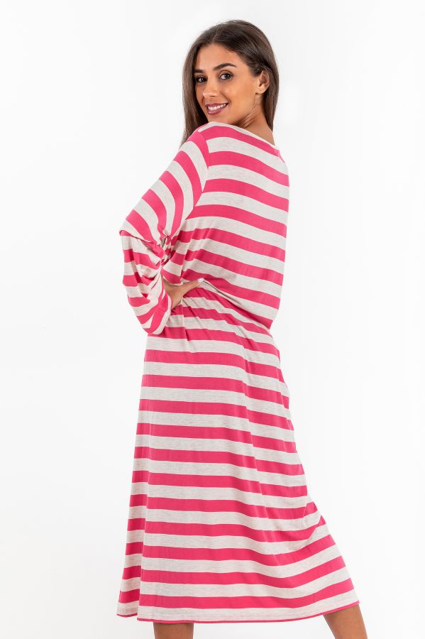Ladies Oatmeal Pink Stripe Pooh Night Dress