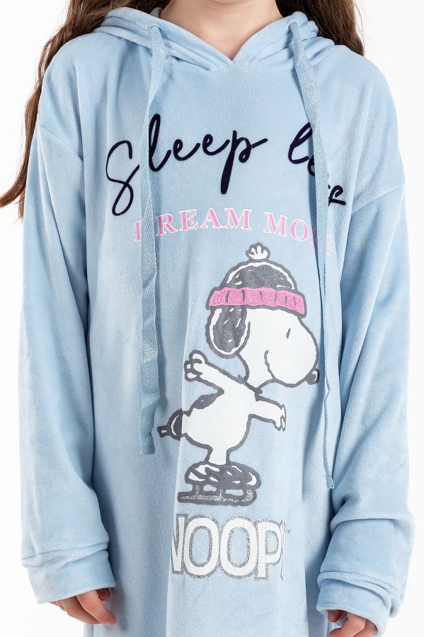 Girls Blue Snoopy Hooded Night Dress
