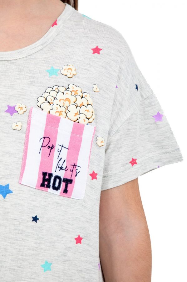 Girls Grey Star Popcorn Pocket Nightdress
