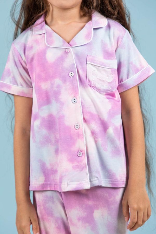 Girls Purple & Blue Tie Dye Button Through PJ