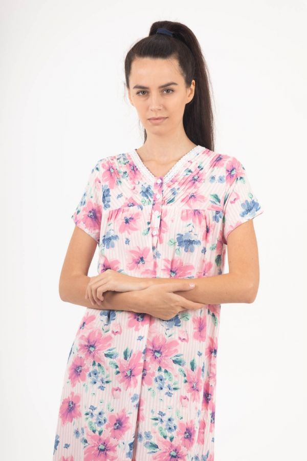 White Pink Floral Ladies Nightdress by Annabelle