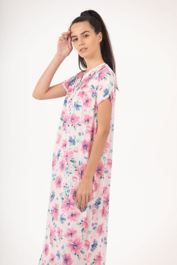 White Pink Floral Ladies Nightdress by Annabelle