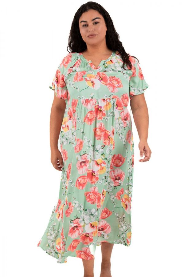 Ladies Green Red Floral Nightdress