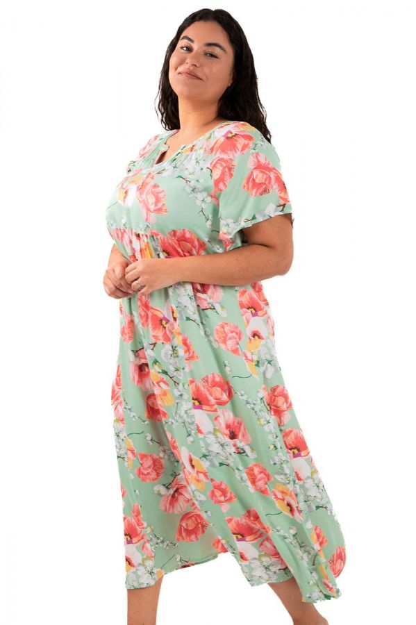 Ladies Green Red Floral Nightdress