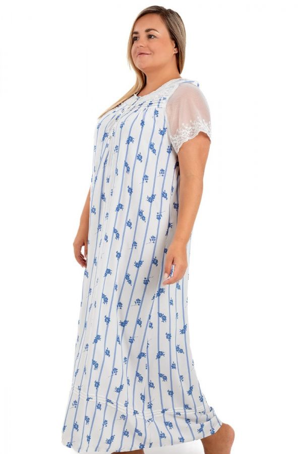 Ladies Blue & White Stripe Floral Nightdress