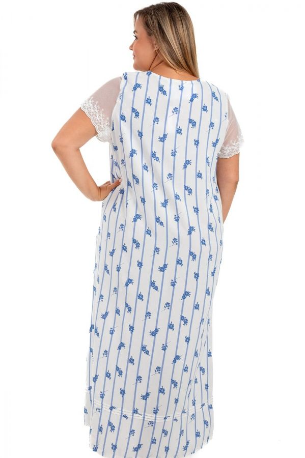 Ladies Blue & White Stripe Floral Nightdress