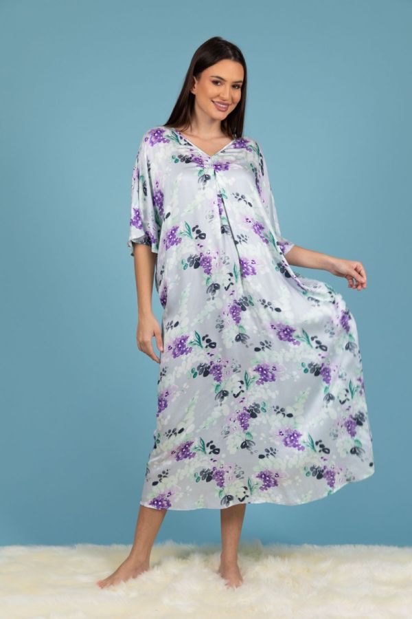 Ladies Grey Lilac Printed Floral Dress