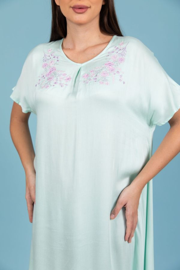 Ladies Mint Embroidery Floral V-Neck Dress