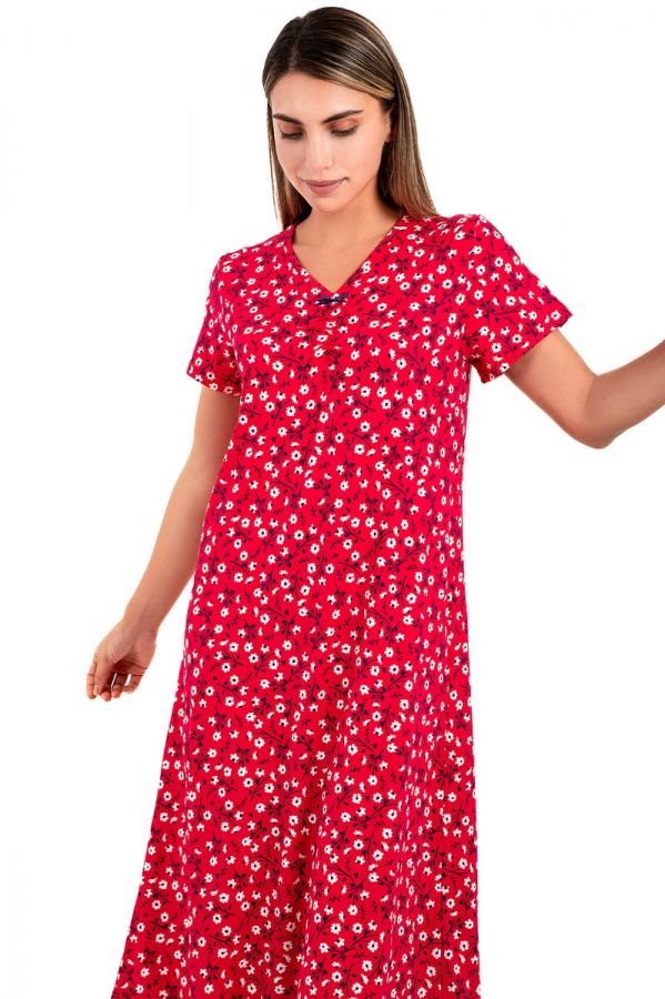 Ladies Red Ditsy Floral Nightdress