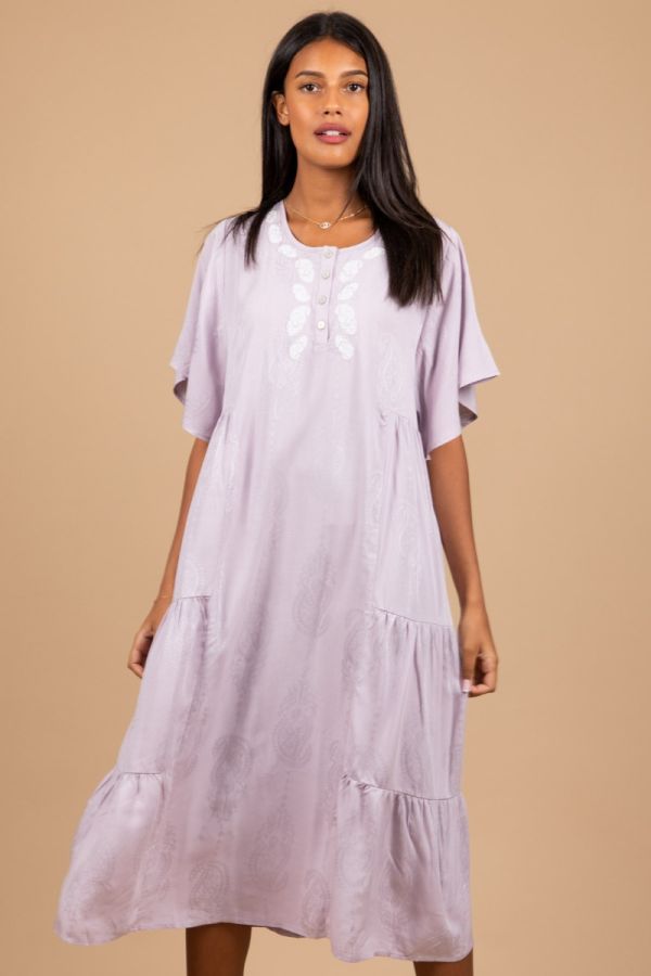 Ladies Lilac Paisley Jacquard Dress
