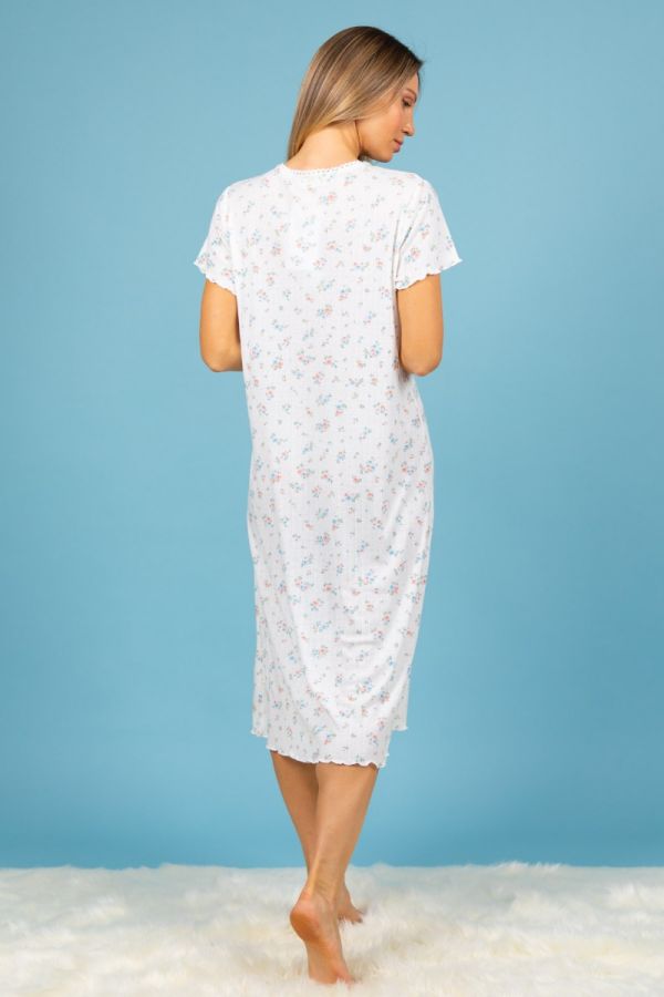 Ladies White Pointelle Ditsy Floral Nightdress
