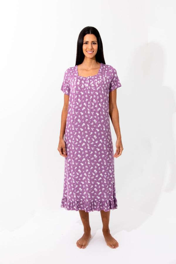 Ladies Lilac White Floral Nightdress