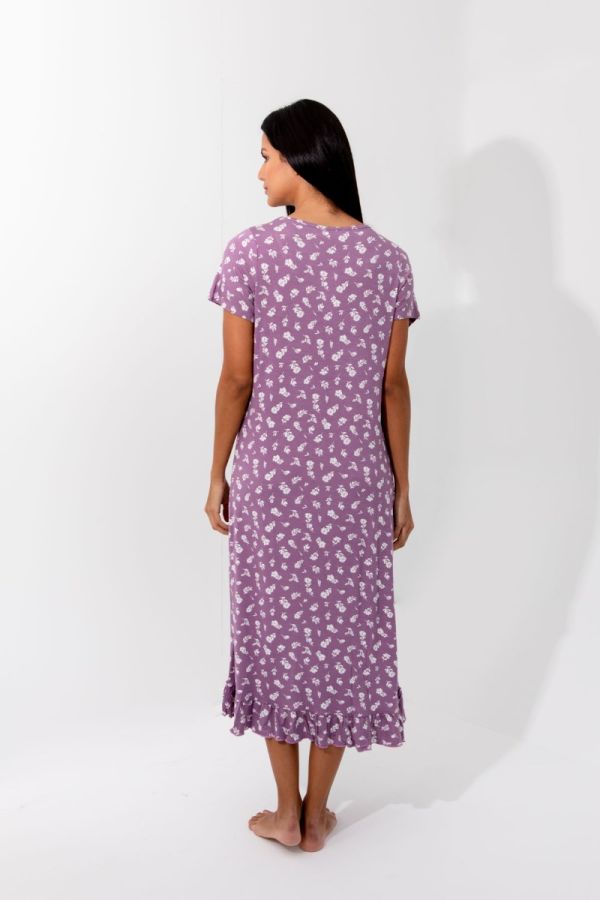 Ladies Lilac White Floral Nightdress
