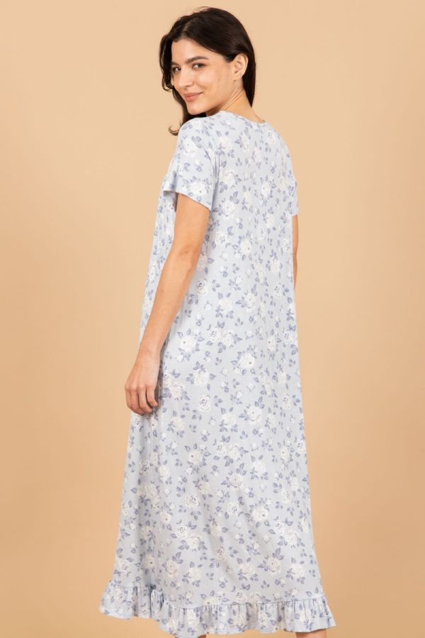 Ladies Pale Blue Floral Knitted Nightdress