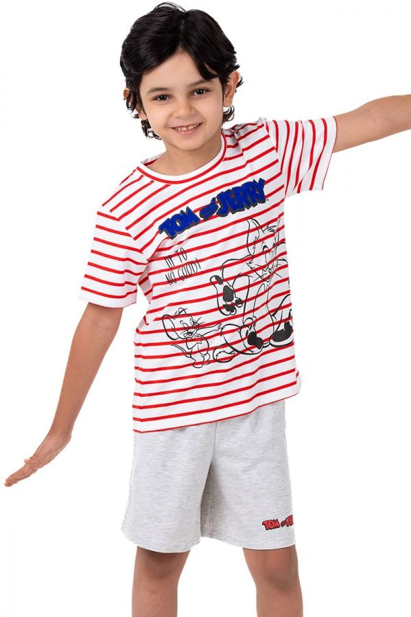 Boys Red & White Stripe Tom & Jerry Short Set