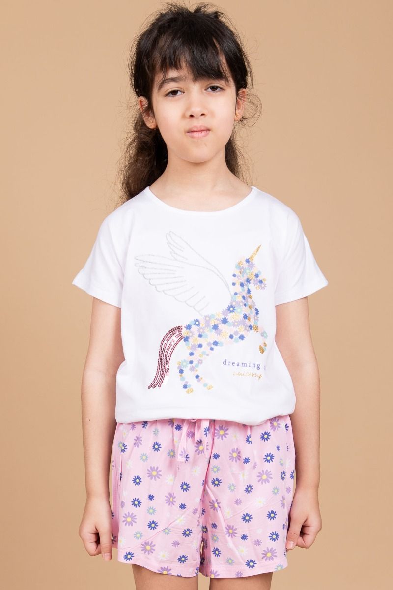 Girls Unicorn T-shirt & Shorts Set