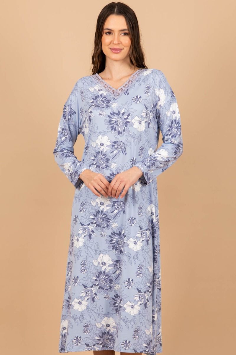 Ladies Blue Sketchy Floral Nightdress