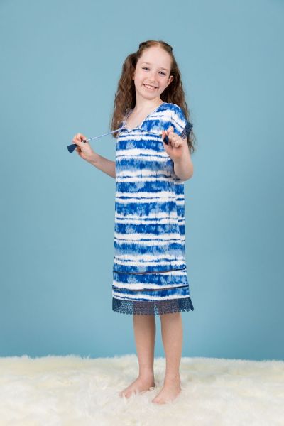 فستان أزرق تاي - داي مخطط للفتيات