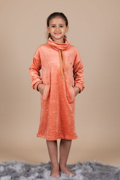 فستان مخمل برتقالي برسمة نجوم للفتيات