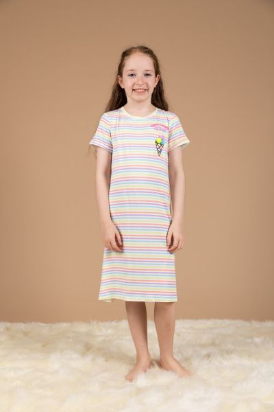 ثوب نوم مخطط متعدد الألوان برسمة مثلجات للفتيات