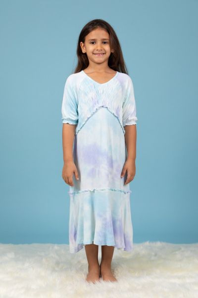 فستان تاي - داي أزرق و ليلكي للفتيات