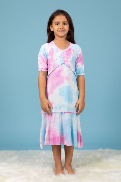 فستان تاي - داي وردي و أزرق للفتيات
