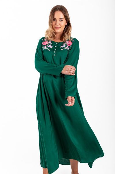 Ladies Plus Size Green Embroidery Night Dress