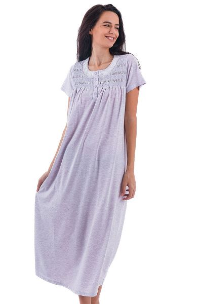 Ladies Lilac Embroidery Neck Nightdress