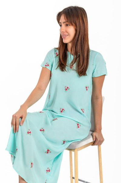 Ladies Mint Embroidery Floral Nightdress