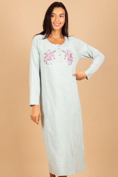 Ladies Light Teal Embroidery Nightdress