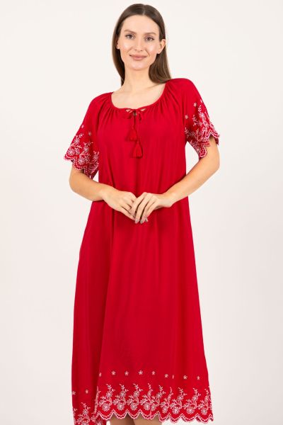 Ladies Red Embroidery Nightdress