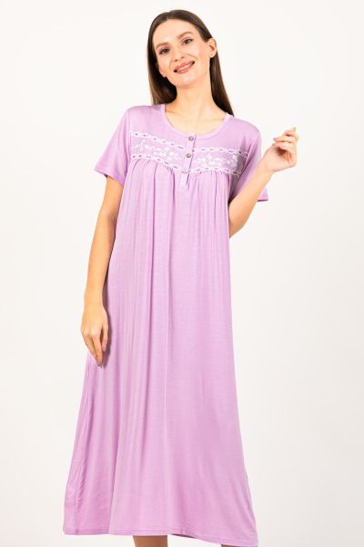 Ladies Lilac Embroidery Knitted Nightdress