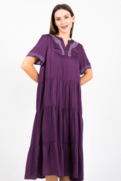 Ladies Purple Embroidery Neck Nightdress