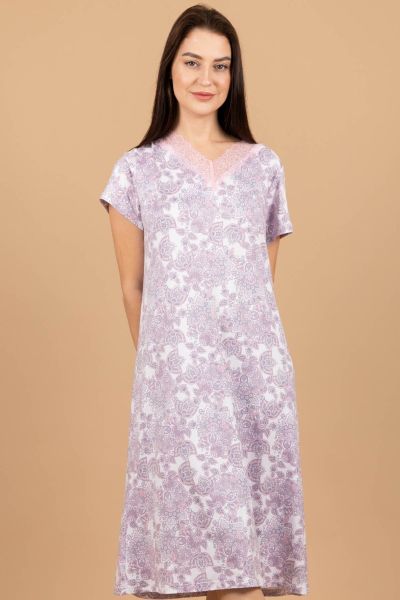 Ladies White Peach Paisely Nightdress