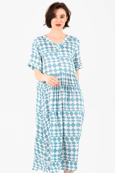 Ladies Teal Geomatric Pattern Dress
