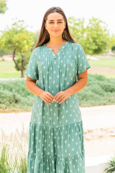 Ladies Green Motif Print Dress