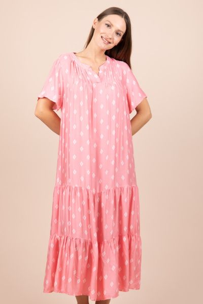 Ladies Dusky Pink Motif Print Dress