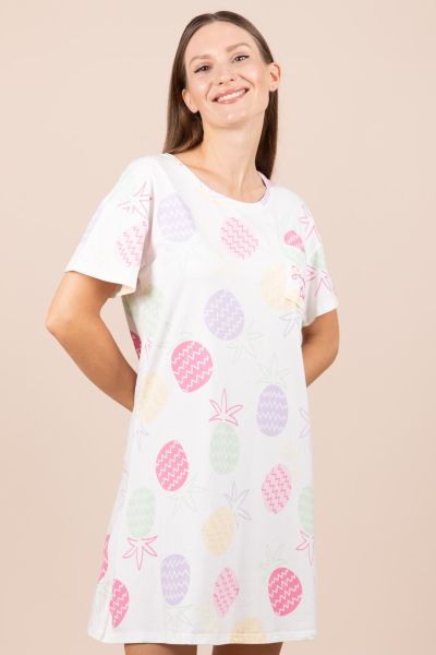 Ladies White Pineapple Print Nightdress
