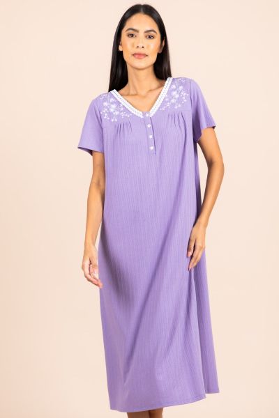 Ladies Dusky Lilac Embroidery Nightdress