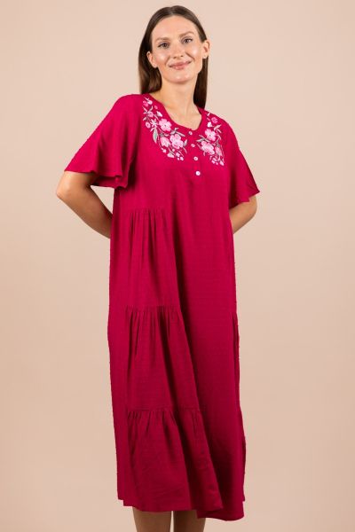 Ladies Red Embroidery Dobby Dress