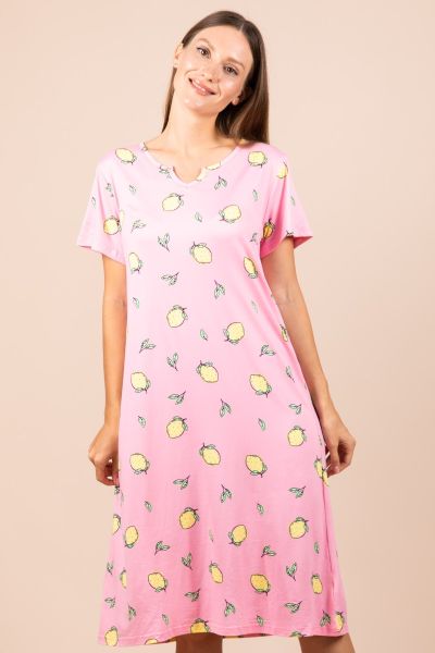 Ladies Pink Lemon Print Nightdress