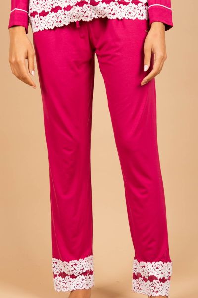 Ladies Maroon Pant With Lace