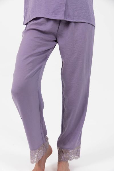 Ladies Purple Satin Gold Lurex Lace Pant