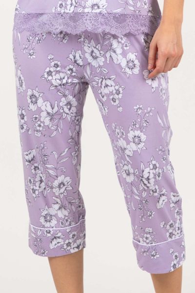 Ladies Lilac Floral Crop Pant