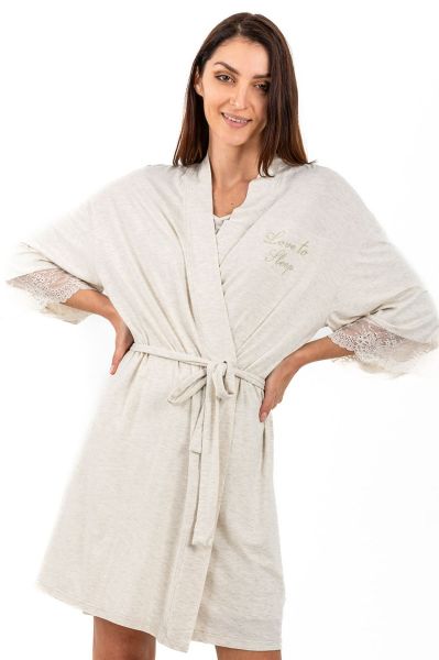 Ladies Oatmeal Lace Robe