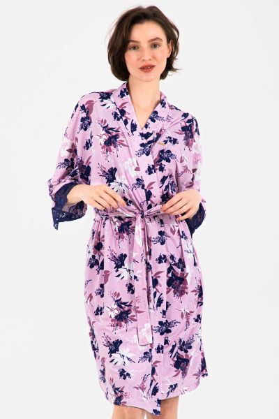 Ladies Lilac Floral Lace Robe