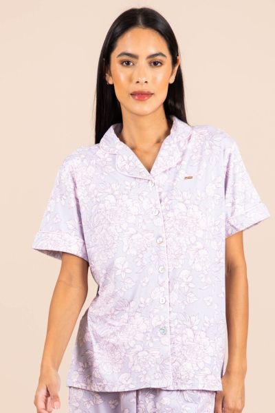 Ladies Lilac Pink Floral Button Through Top