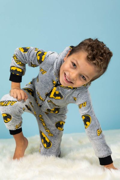 بيجامة باتمان قطعة واحدة رمادية للأولاد